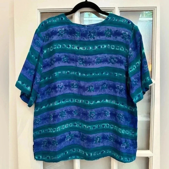 Vintage Quo-Silk 100% Silk Watercolor Floral Short Sleeve Blouse Size Large L - Picture 1 of 11
